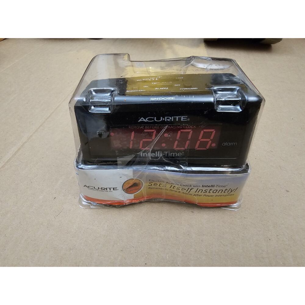 ACU RITE Intelli-Time Alarm Clock 13003A3 NEW Black Electric W/ Snooze Button
